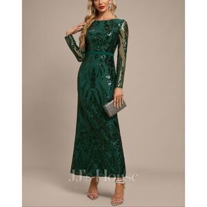 Elegant Green Sequin Midi Dress